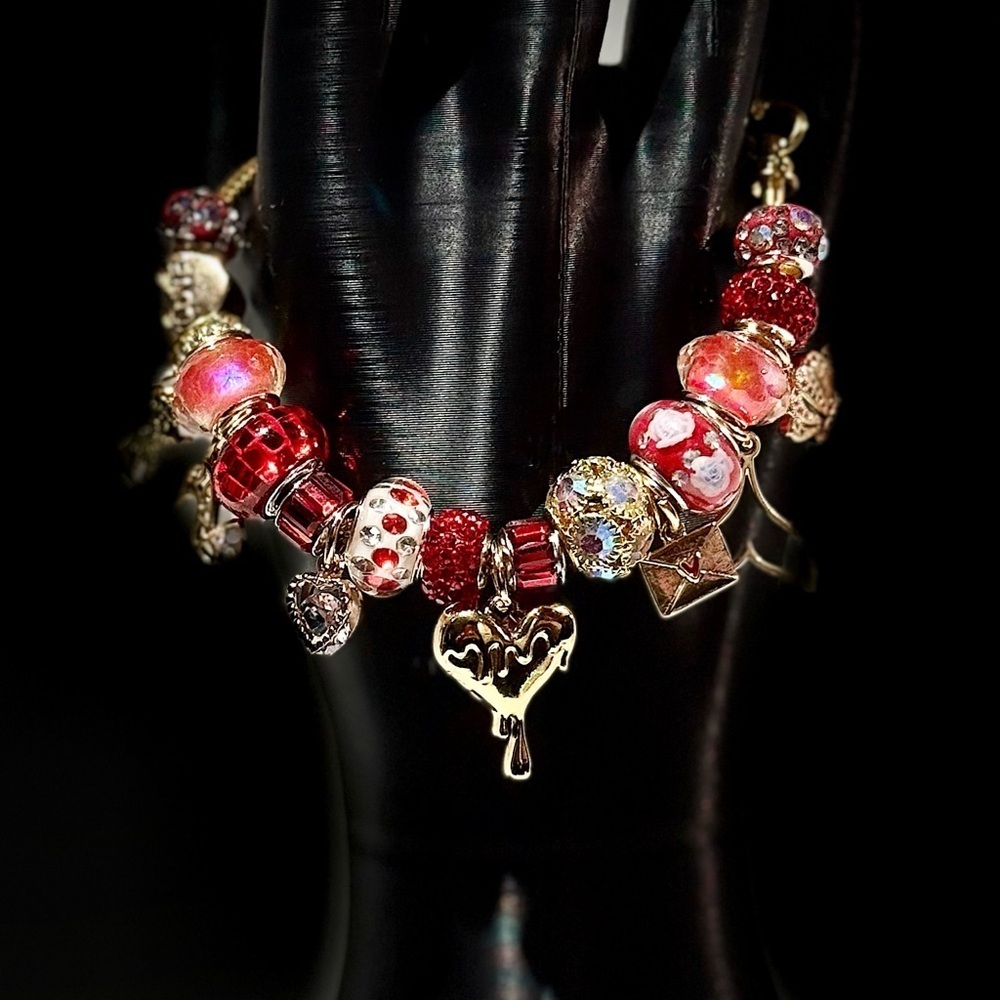 Elegant Red and Gold Charm Bracelet